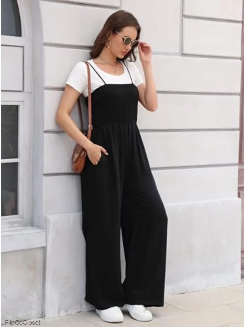 Linen Wide Leg Jumpsuit Sleeveless Romper with Pockets